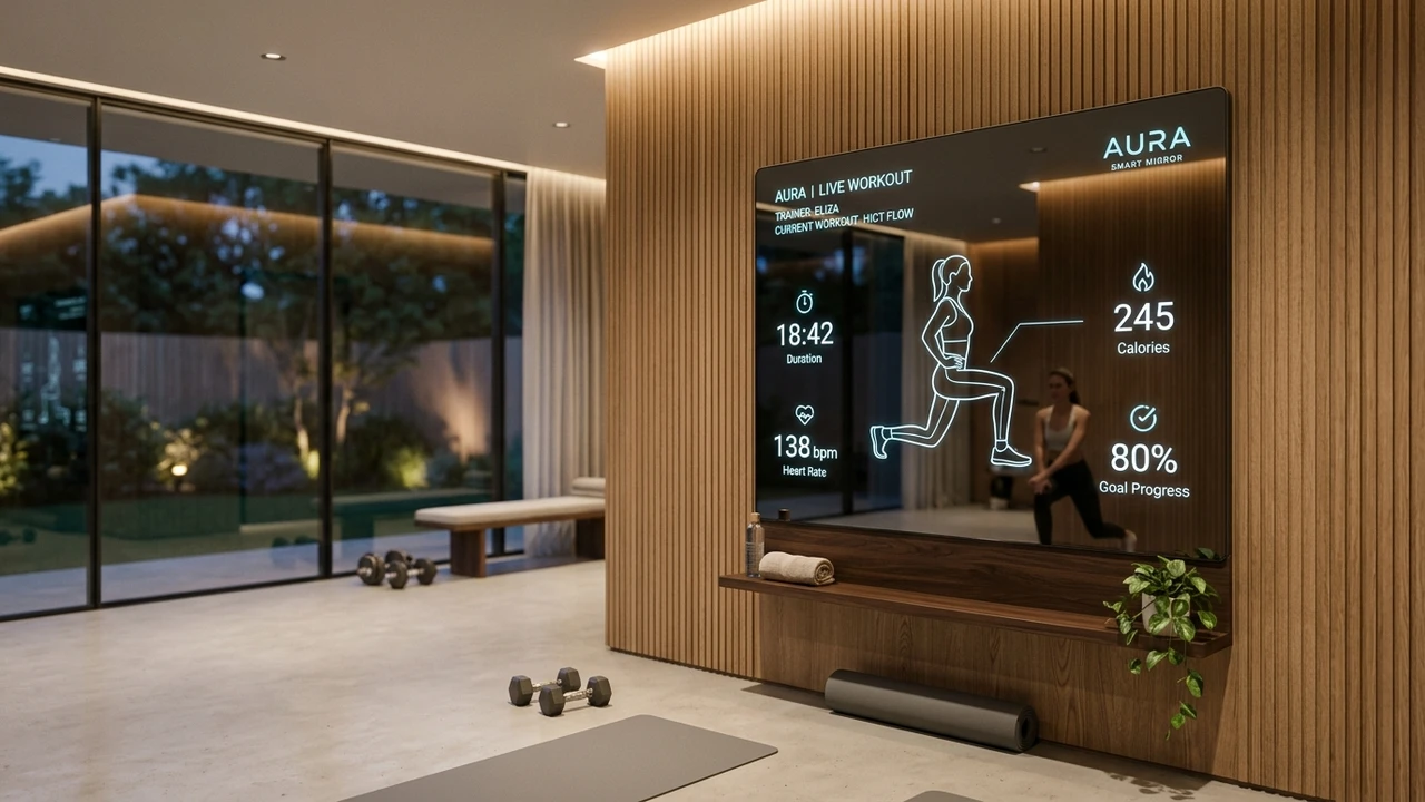 Interactive smart fitness mirror in suite